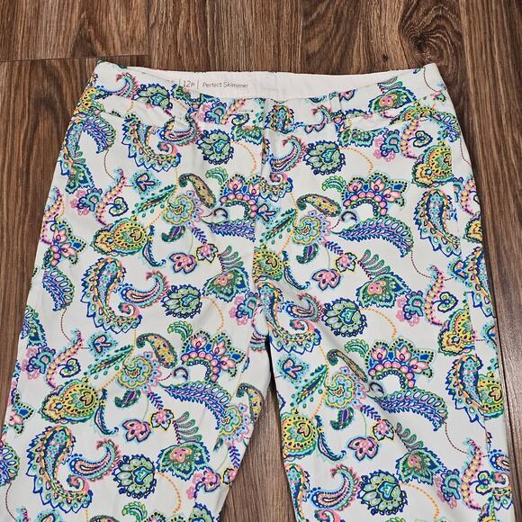 Talbots 12p Perfect Skimmer Capri Paisley Print Blue yellow - Picture 2 of 7